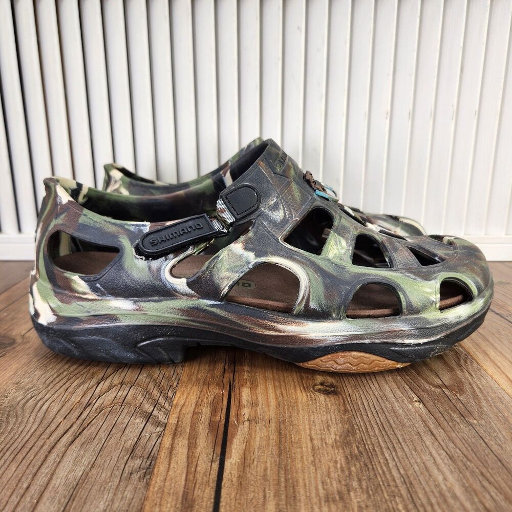 Shimano Evair Marine Fishing Shoes Mens Size 12 Green Camo Boating Water Sandals